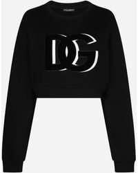 Dolce & Gabbana Sweat-shirt court en jersey à écusson logo DG - Noir