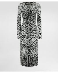 Dolce & Gabbana - Charmeuse Calf-Length Sheath Dress With Leopard - Lyst