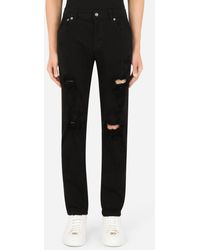 Dolce & Gabbana - Black Slim-fit Stretch Jeans With Rips - Lyst