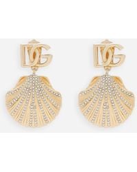 Dolce & Gabbana - Earrings With Rhinestone-Detailed Shell And Dg Logo - Lyst