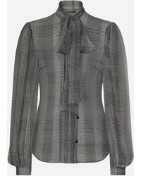 Dolce & Gabbana - Silk Chiffon Shirt With Glen Plaid Print - Lyst