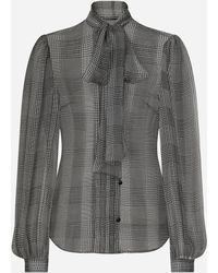 Dolce & Gabbana - Silk Chiffon Shirt With Glen Plaid Print - Lyst