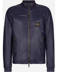 Dolce & Gabbana - Lederjacke Mit Logoplakette - Lyst