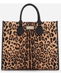 Dolce & Gabbana - Leopard-Print Canvas Shopper With Calfskin Nappa Details - Lyst
