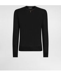 Dolce & Gabbana - Round-Neck Silk Sweater With Bejeweled Detailing - Lyst