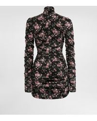 Dolce & Gabbana - Drapiertes Kleid Aus Satin Mit Vintage-Rosen-Print - Lyst