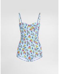 Dolce & Gabbana - Small Floral-Print Balconette One-Piece Swimsuit - Lyst