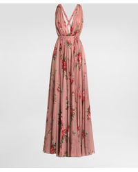 Dolce & Gabbana - Rose Bouquet-Print Chiffon Dress - Lyst