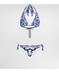 Dolce & Gabbana - Dg Exclusive Bikini A Triangolo Stampa Maiolica - Lyst