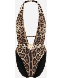 Dolce & Gabbana Bañador entero con estampado de leopardo con cinturón - Multicolor