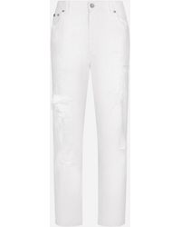 Dolce & Gabbana - Cotton Denim Jeans With Rips - Lyst