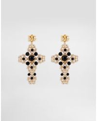 Dolce & Gabbana - Drop Earrings With Filigree Cross And Dg Logo - Lyst