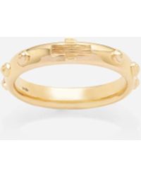Dolce & Gabbana Love Yellow Gold Rossary Band With Studs And Brushed Cross - White