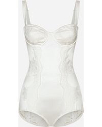 Dolce & Gabbana - Silk Balconette-Bra Bodysuit With Lace Detailing - Lyst