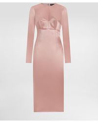Dolce & Gabbana - Stretch Satin Round-Neck Calf-Length Dress - Lyst