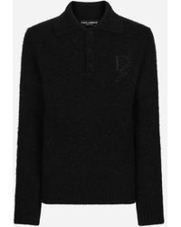 Dolce & Gabbana - Long-Sleeved Wool Polo-Shirt With Embroidered Logo - Lyst