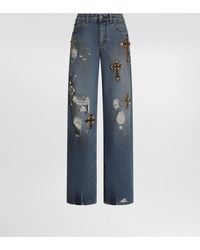 Dolce & Gabbana - 5-Pocket Denim Trousers With Emrboidery - Lyst