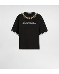 Dolce & Gabbana - Jersey T-Shirt With Embroidery And Jewel Chains - Lyst