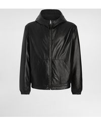 Dolce & Gabbana - Leather And Fabric Jacket With Reversible Hood - Lyst
