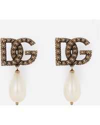 Dolce & Gabbana - ティアドロップ パール&Dgロゴ ドロップ イヤリング - Lyst