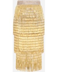 Dolce & Gabbana - Lace Midi Skirt With Sequined Fringing - Lyst