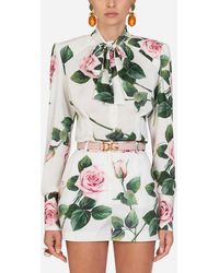 Dolce & Gabbana Schluppenbluse Aus Charmeuse Mit Tropischem Rosendruck - Grün