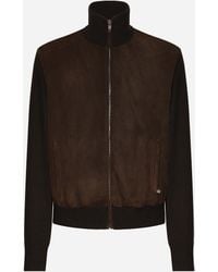 Dolce & Gabbana - Cazadora De Cuello Alto En Tejido De Lana Y Piel - Lyst