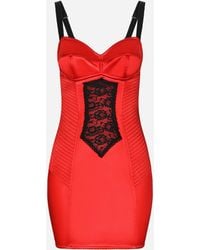 Dolce & Gabbana - Kurzes Kleid Aus Satin Mit Detail Aus Spitze - Lyst