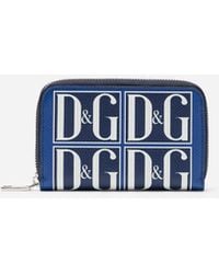 Dolce & Gabbana Small Zip-Around Wallet In Dg Logo Print Dauphine Calfskin - Blau