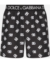 Dolce & Gabbana Mid-length Swim Trunks With All-over Dg Logo Print - Black