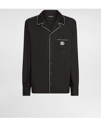 Dolce & Gabbana - Silk Shirt With Dg Logo-Embroidered Patch - Lyst