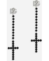 Dolce & Gabbana - Long Earrings With Rhinestone-Detailed Crosses - Lyst