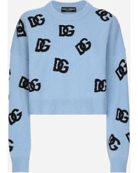 Dolce & Gabbana - Wool Round-Neck Sweater With Dg Logo Inlay - Lyst