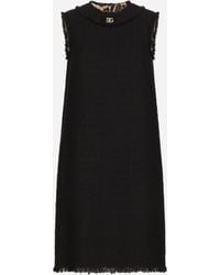 Dolce & Gabbana - Midikleid Aus Raschel-Tweed Mit Dg-Logo - Lyst