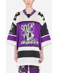 Dolce & Gabbana Satin T-Shirt With Zebra Jungle Sport Print - Lila