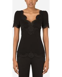 Dolce & Gabbana Top en seda satinada con detalles de encaje - Negro