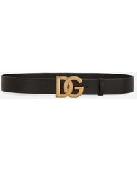 Dolce & Gabbana - Lux Leather Belt With Crossover Dg Logo Buckle - Lyst