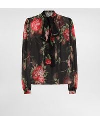 Dolce & Gabbana - Rose Bouquet-Print Chiffon Top - Lyst