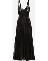 Dolce & Gabbana - Lace-Insert Flared Midi Dress - Lyst