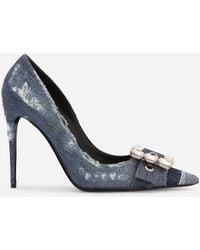 Dolce & Gabbana - Patchwork Denim Pumps With Rhinestone Buckle - Lyst