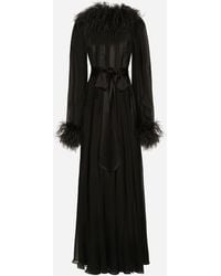Dolce & Gabbana - Long Silk Chiffon Dress With Ostrich Feather Details - Lyst