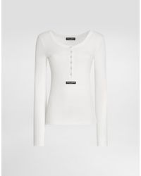 Dolce & Gabbana - Ribbed Cotton Serafino T-Shirt - Lyst