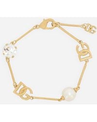 Dolce & Gabbana - Bracelet With Dg Logo, Rhinestones And Beads - Lyst