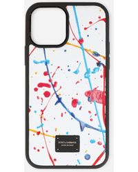 Dolce & Gabbana Leather Printed Iphone 13 Pro Max Cover in Black 