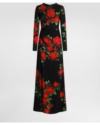 Dolce & Gabbana - Rose-Print Charmeuse Dress - Lyst