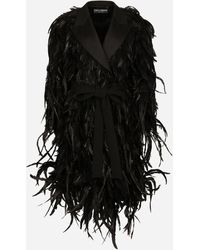 Dolce & Gabbana - Mantel Aus Wollgabardine Mit Allover-Stickerei Mit Hahnenfedern - Lyst