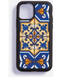 Dolce & Gabbana Cover Iphone 11 Pro Aus Gummi Majolika-Print - Blau