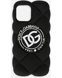 Dolce & Gabbana Gummi Cover iPhone 12 Pro Max aus Gummi in Matelassé-Optik mit DG-Logo in Schwarz Damen Accessoires Handyhüllen 