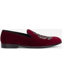 Dolce & Gabbana - Velvet Slippers With Coat Of Arms Embroidery - Lyst