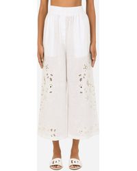 Dolce & Gabbana Linen pants with embroidery in Weiß Damen Bekleidung Hosen und Chinos Capri Hosen und cropped Hosen 